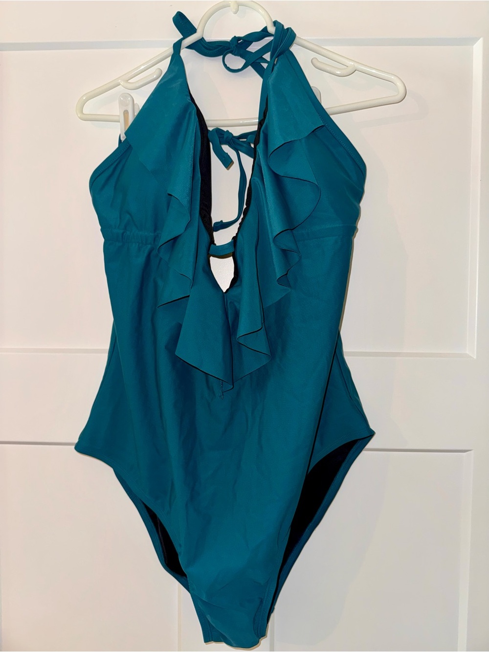 COASTAL BLUE / Teal / Ruffled /Halter / Open Back / One-Piece Swimsuit / SZ XL